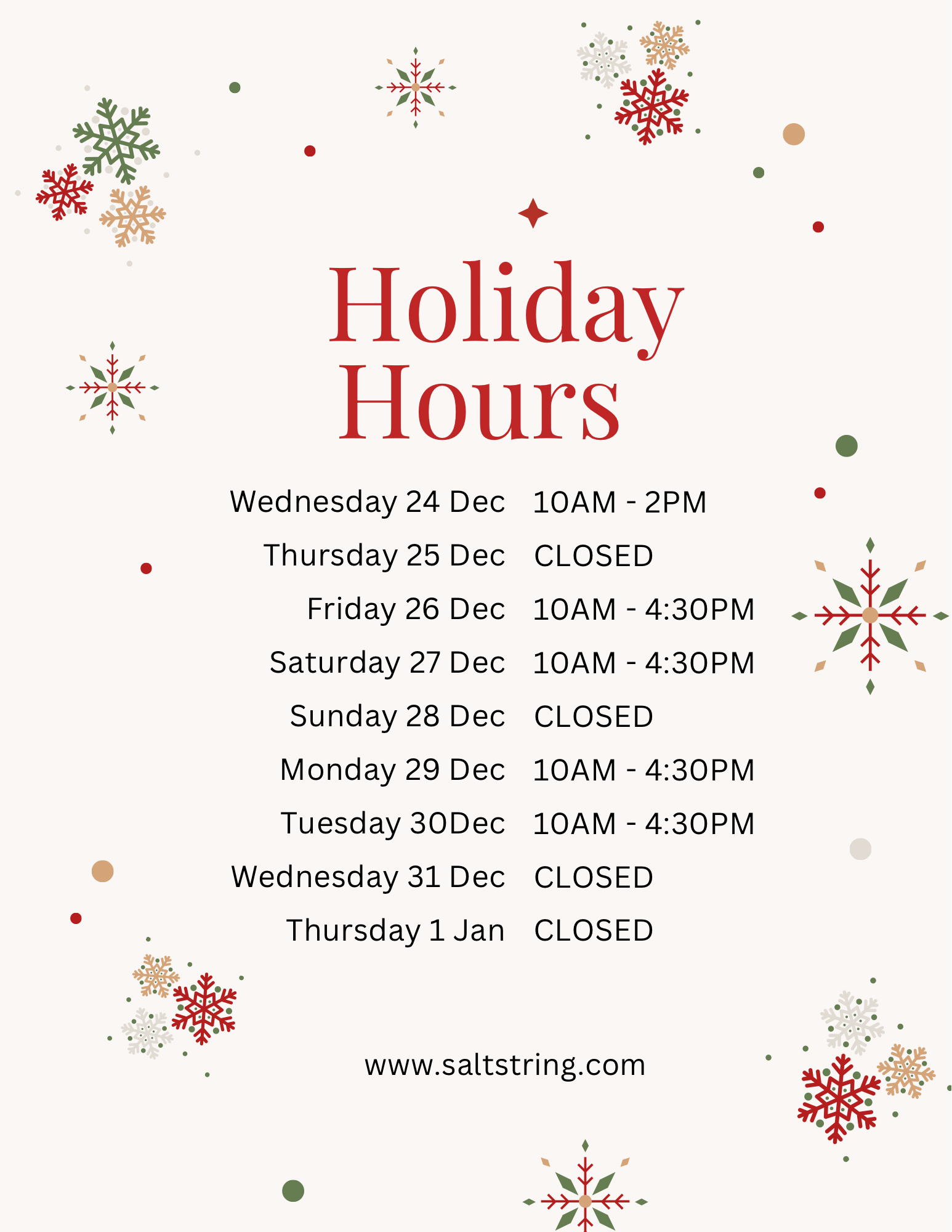 holiday hours